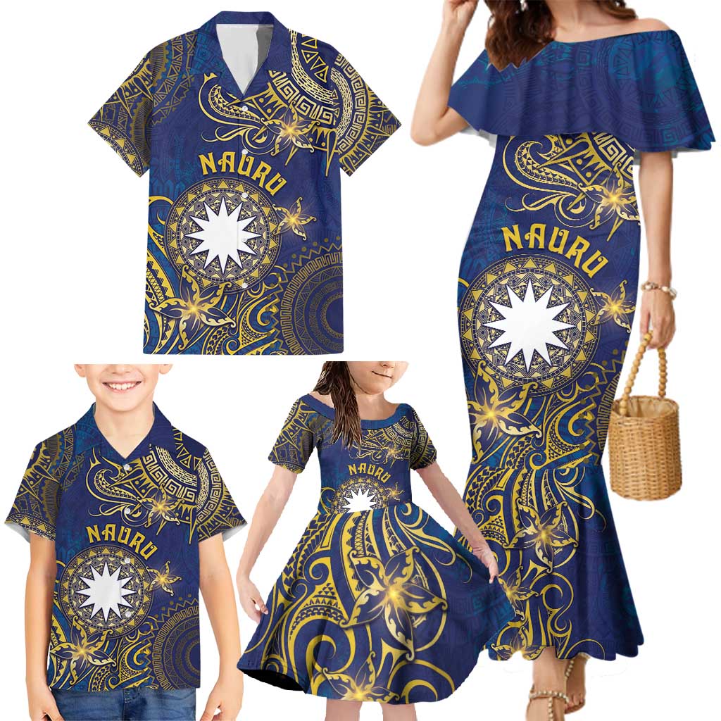 Personalised Nauru Family Matching Mermaid Dress and Hawaiian Shirt Hibiscus Polynesian Tribal Pattern