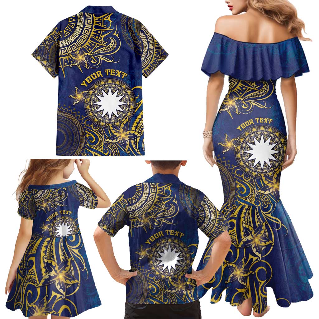 Personalised Nauru Family Matching Mermaid Dress and Hawaiian Shirt Hibiscus Polynesian Tribal Pattern