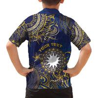 Personalised Nauru Family Matching Off The Shoulder Long Sleeve Dress and Hawaiian Shirt Hibiscus Polynesian Tribal Pattern