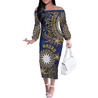 Personalised Nauru Family Matching Off The Shoulder Long Sleeve Dress and Hawaiian Shirt Hibiscus Polynesian Tribal Pattern