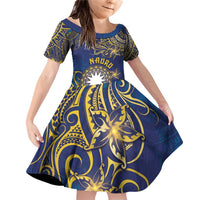 Personalised Nauru Family Matching Off Shoulder Short Dress and Hawaiian Shirt Hibiscus Polynesian Tribal Pattern