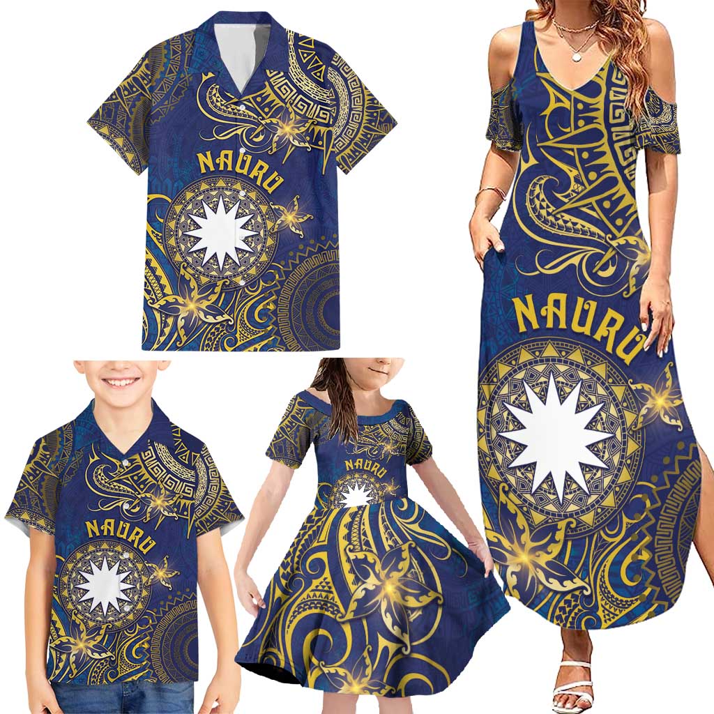 Personalised Nauru Family Matching Summer Maxi Dress and Hawaiian Shirt Hibiscus Polynesian Tribal Pattern