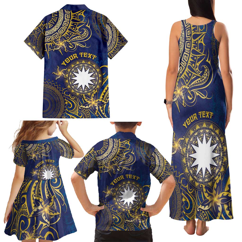 Personalised Nauru Family Matching Tank Maxi Dress and Hawaiian Shirt Hibiscus Polynesian Tribal Pattern