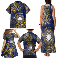 Personalised Nauru Family Matching Tank Maxi Dress and Hawaiian Shirt Hibiscus Polynesian Tribal Pattern