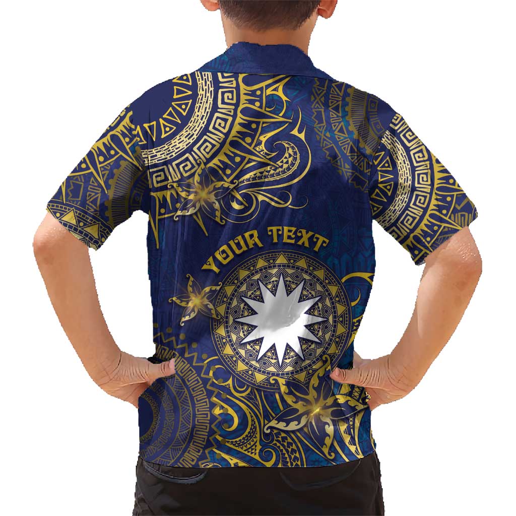 Personalised Nauru Kid Hawaiian Shirt Hibiscus Polynesian Tribal Pattern