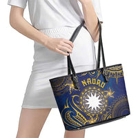 Nauru Leather Tote Bag Hibiscus Polynesian Tribal Pattern