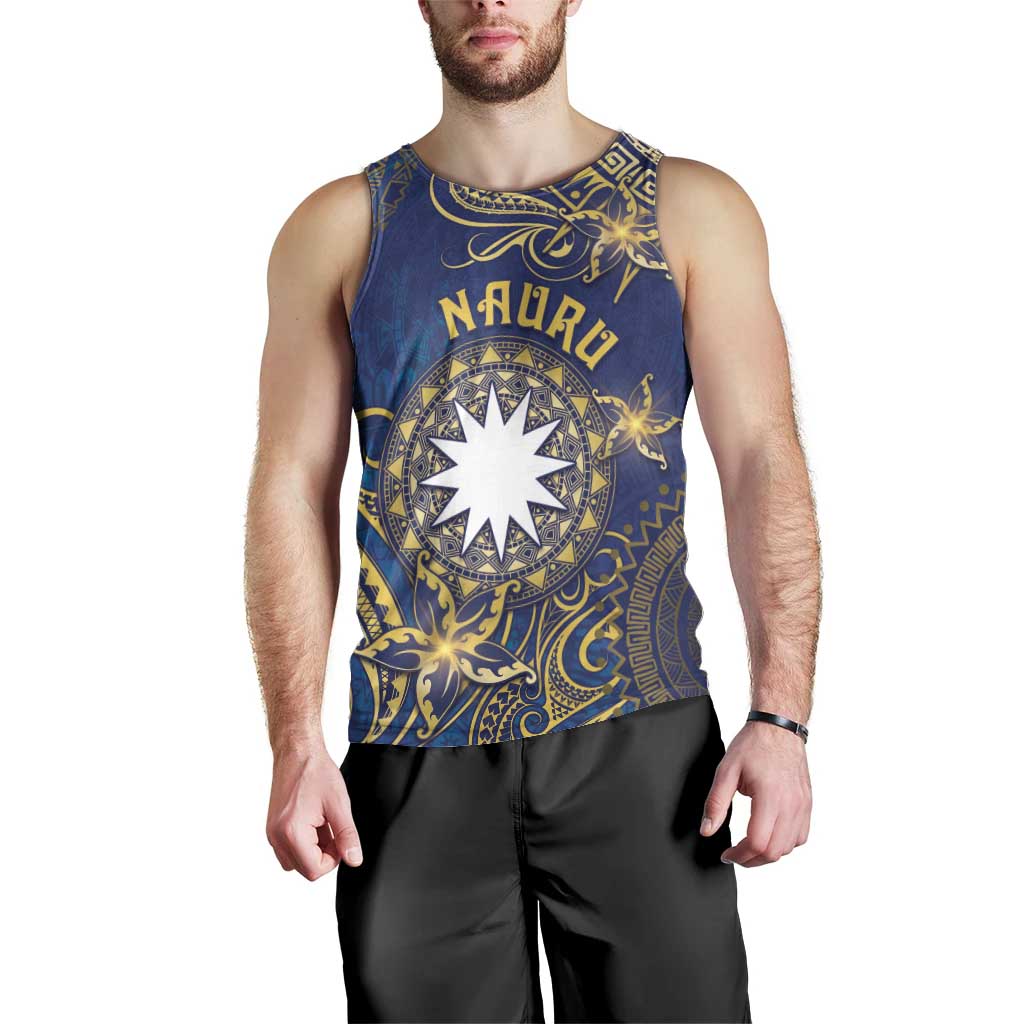 Personalised Nauru Men Tank Top Hibiscus Polynesian Tribal Pattern