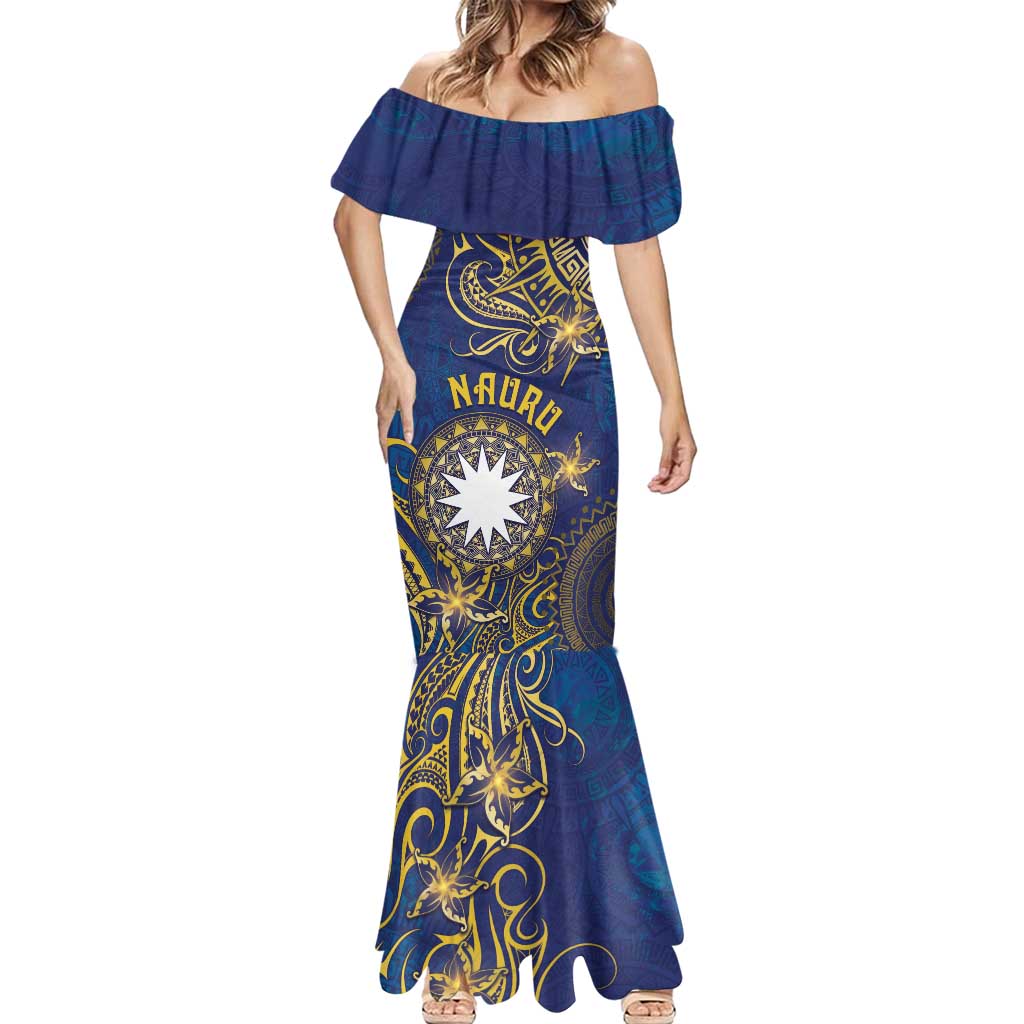 Personalised Nauru Mermaid Dress Hibiscus Polynesian Tribal Pattern