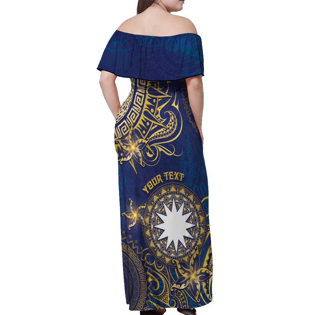 Personalised Nauru Off Shoulder Maxi Dress Hibiscus Polynesian Tribal Pattern