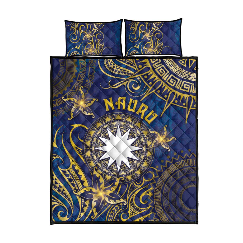 Nauru Quilt Bed Set Hibiscus Polynesian Tribal Pattern