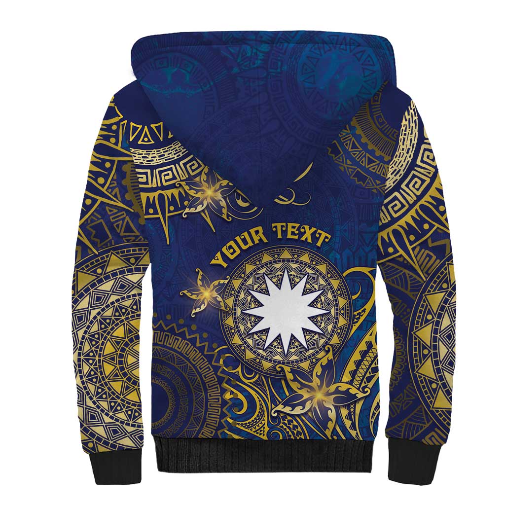 Personalised Nauru Sherpa Hoodie Hibiscus Polynesian Tribal Pattern