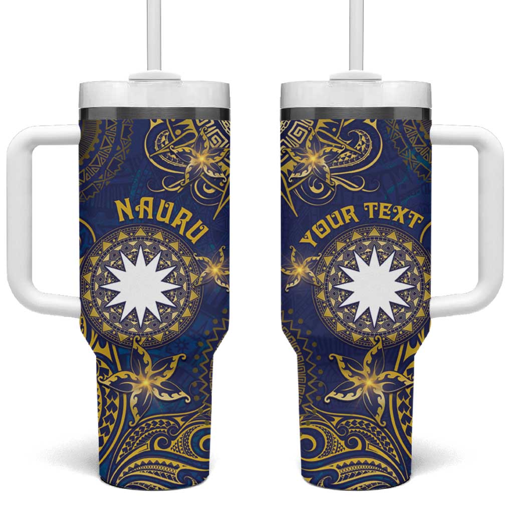 Personalised Nauru Tumbler With Handle Hibiscus Polynesian Tribal Pattern