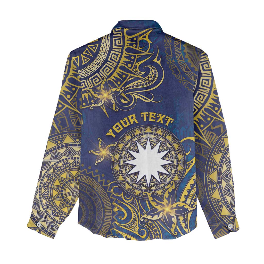 Personalised Nauru Women Casual Shirt Hibiscus Polynesian Tribal Pattern