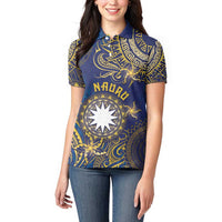 Personalised Nauru Women Polo Shirt Hibiscus Polynesian Tribal Pattern