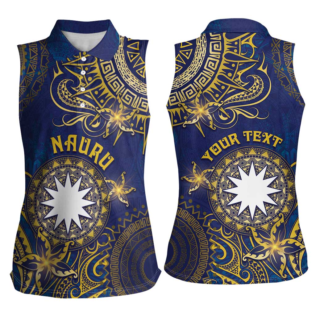 Personalised Nauru Women Sleeveless Polo Shirt Hibiscus Polynesian Tribal Pattern