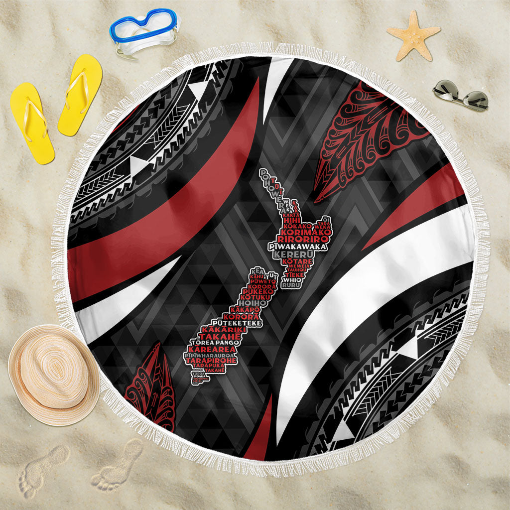 Aotearoa New Zealand Native Birds Map Beach Blanket Silver Fern Tribal Pattern
