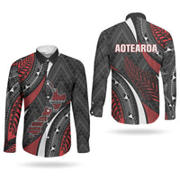 Aotearoa New Zealand Native Birds Map Couples Matching Off Shoulder Short Dress and Long Sleeve Button Shirt Silver Fern Tribal Pattern DT05 - Polynesian Pride