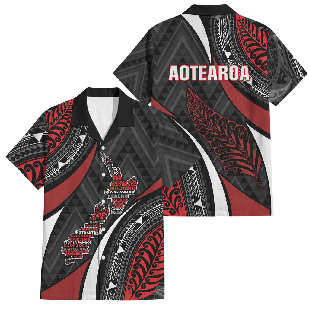 Aotearoa New Zealand Native Birds Map Family Matching Off Shoulder Maxi Dress and Hawaiian Shirt Silver Fern Tribal Pattern DT05 Dad's Shirt - Short Sleeve Red - Polynesian Pride
