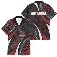 Aotearoa New Zealand Native Birds Map Family Matching Short Sleeve Bodycon Dress and Hawaiian Shirt Silver Fern Tribal Pattern DT05 Dad's Shirt - Short Sleeve Red - Polynesian Pride