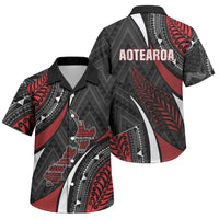 Aotearoa New Zealand Native Birds Map Family Matching Short Sleeve Bodycon Dress and Hawaiian Shirt Silver Fern Tribal Pattern DT05 Son's Shirt Red - Polynesian Pride