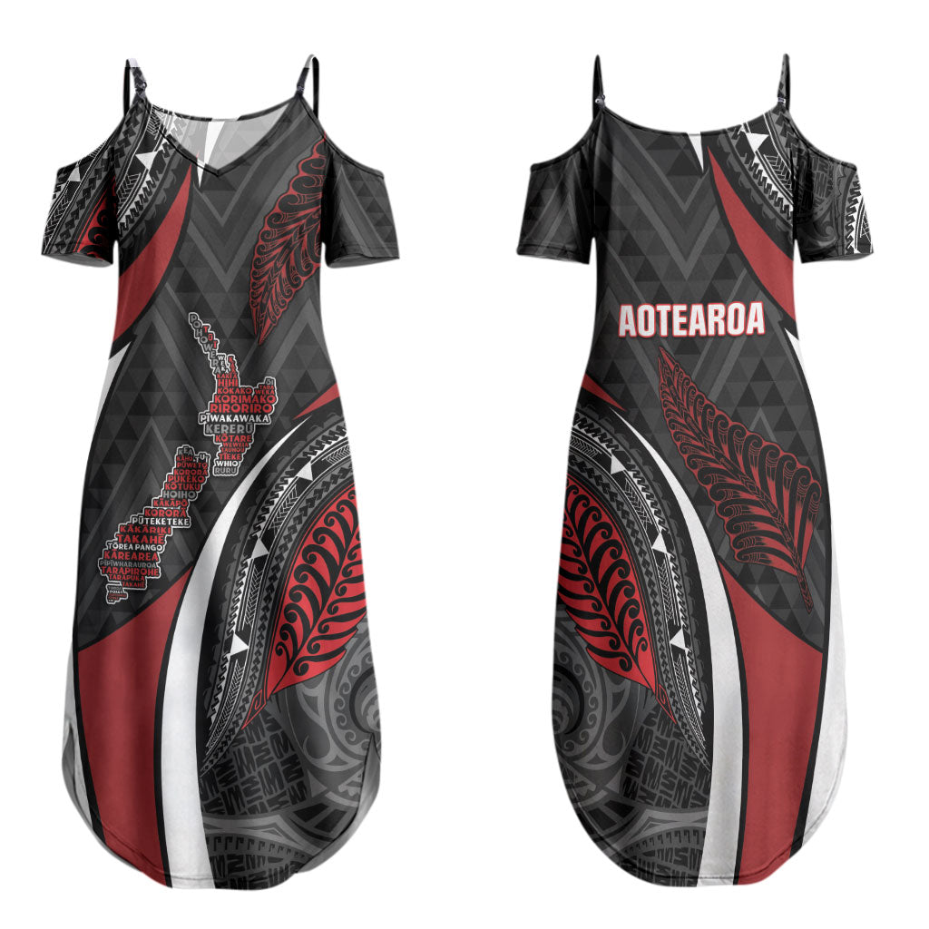 Aotearoa New Zealand Native Birds Map Family Matching Summer Maxi Dress and Hawaiian Shirt Silver Fern Tribal Pattern DT05 Mom's Dress Red - Polynesian Pride