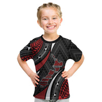 Aotearoa New Zealand Native Birds Map Kid T Shirt Silver Fern Tribal Pattern