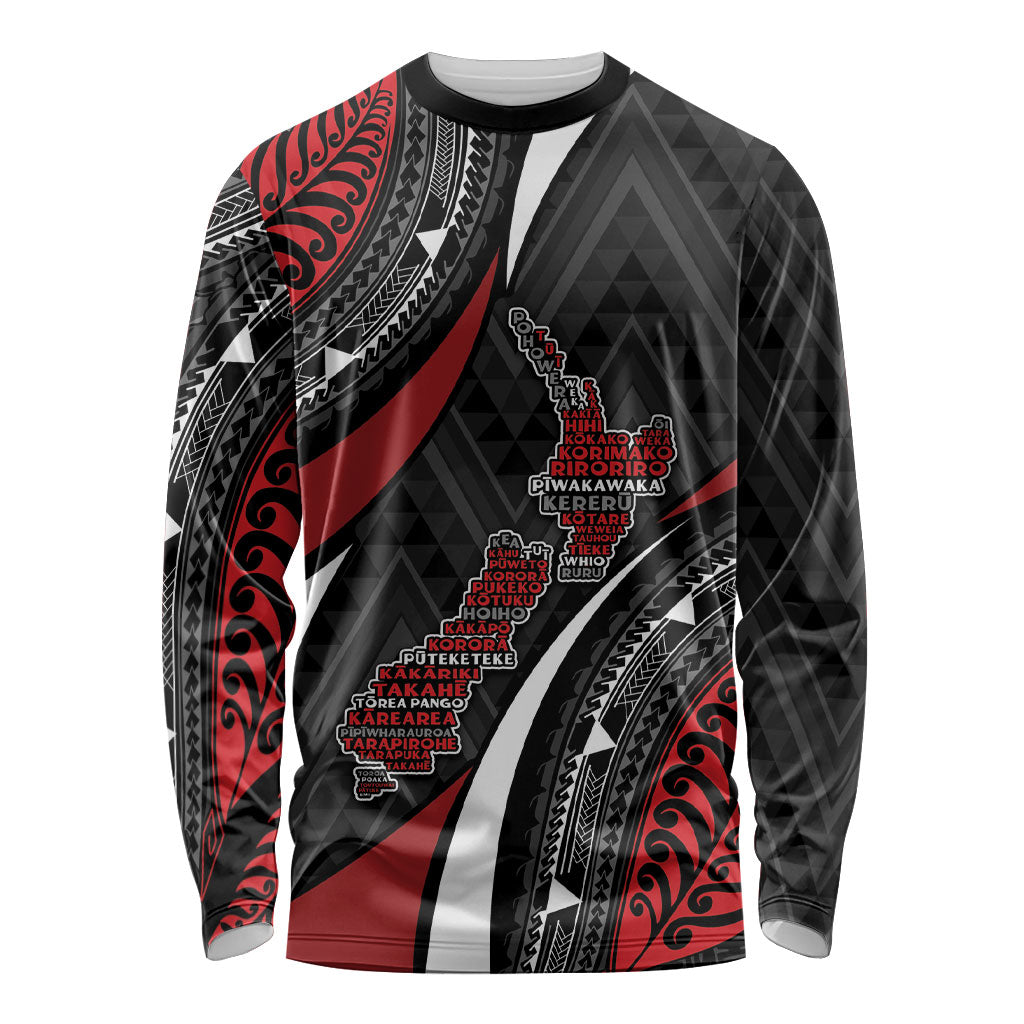 Aotearoa New Zealand Native Birds Map Long Sleeve Shirt Silver Fern Tribal Pattern