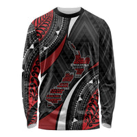 Aotearoa New Zealand Native Birds Map Long Sleeve Shirt Silver Fern Tribal Pattern