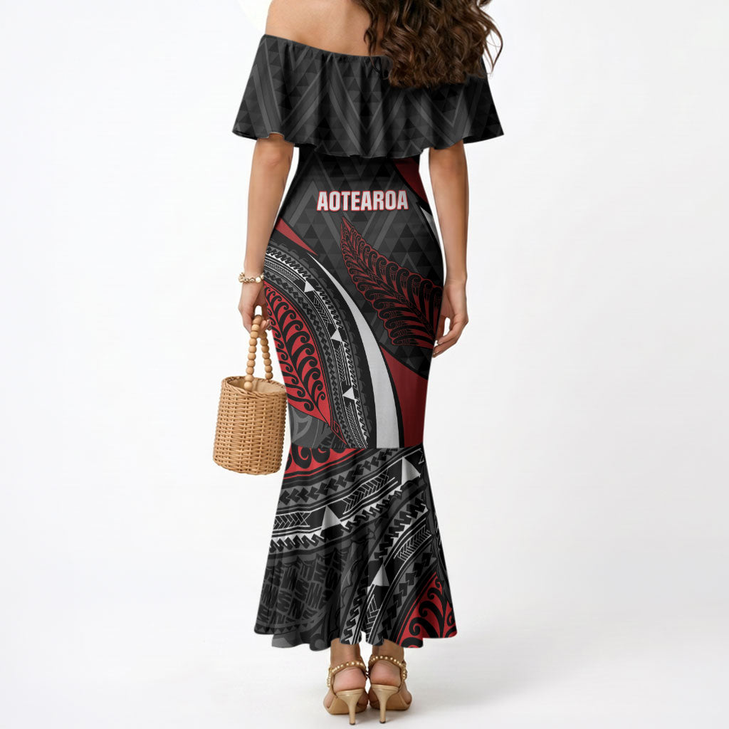 Aotearoa New Zealand Native Birds Map Mermaid Dress Silver Fern Tribal Pattern