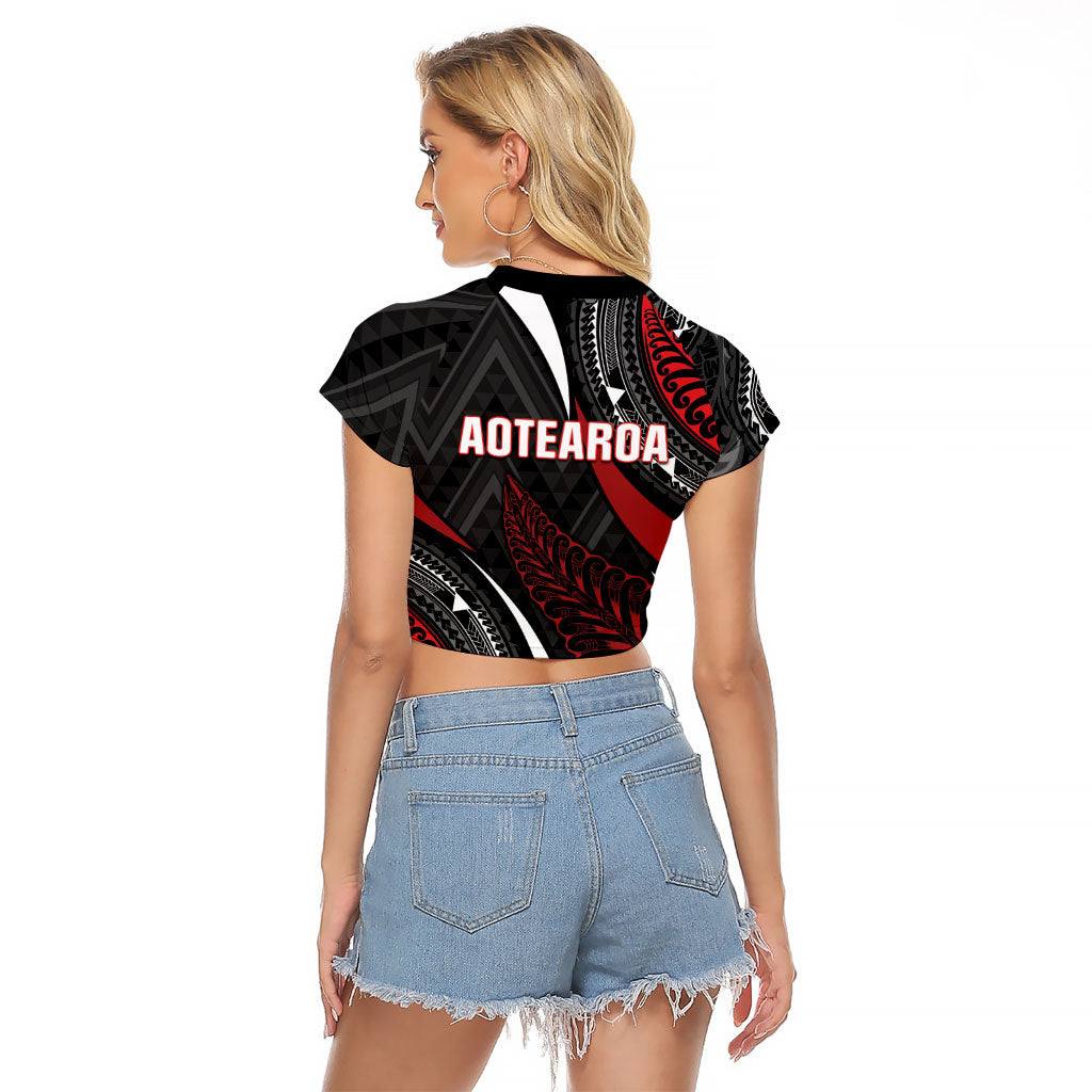 Aotearoa New Zealand Native Birds Map Raglan Cropped T Shirt Silver Fern Tribal Pattern
