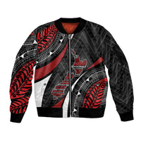 Aotearoa New Zealand Native Birds Map Sleeve Zip Bomber Jacket Silver Fern Tribal Pattern