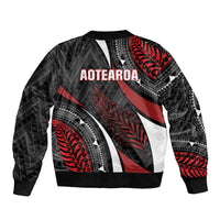 Aotearoa New Zealand Native Birds Map Sleeve Zip Bomber Jacket Silver Fern Tribal Pattern