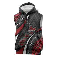Aotearoa New Zealand Native Birds Map Sleeveless Zip Hoodie Silver Fern Tribal Pattern DT05 Red - Polynesian Pride