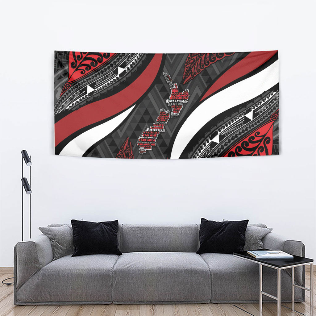 Aotearoa New Zealand Native Birds Map Tapestry Silver Fern Tribal Pattern
