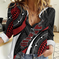Aotearoa New Zealand Native Birds Map Women Casual Shirt Silver Fern Tribal Pattern DT05 Female Red - Polynesian Pride