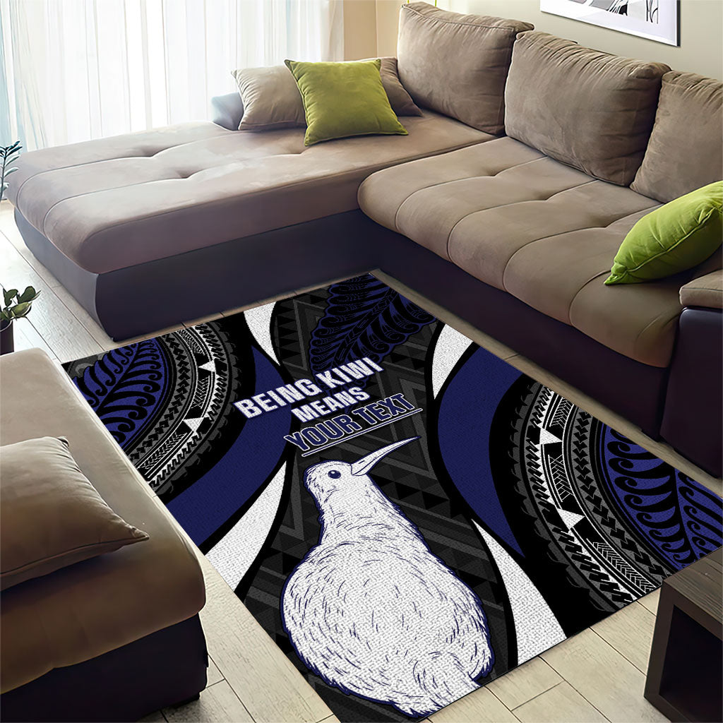 Personalised New Zealand Kiwi Area Rug Silver Fern Tribal Pattern