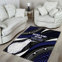 Personalised New Zealand Kiwi Area Rug Silver Fern Tribal Pattern