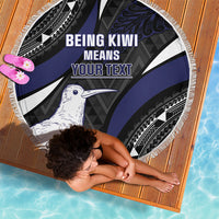 Personalised New Zealand Kiwi Beach Blanket Silver Fern Tribal Pattern