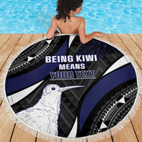 Personalised New Zealand Kiwi Beach Blanket Silver Fern Tribal Pattern