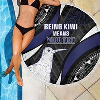 Personalised New Zealand Kiwi Beach Blanket Silver Fern Tribal Pattern