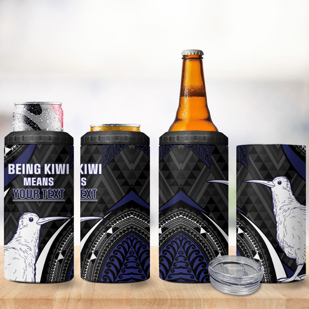 Personalised New Zealand Kiwi 4 in 1 Can Cooler Tumbler Silver Fern Tribal Pattern DT05 - Polynesian Pride