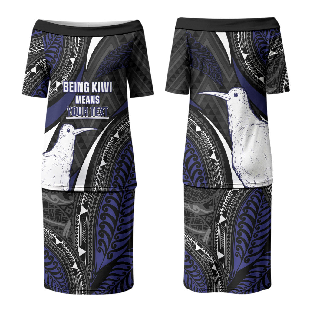 Personalised New Zealand Kiwi Couples Matching Puletasi and Hawaiian Shirt Silver Fern Tribal Pattern DT05 - Polynesian Pride