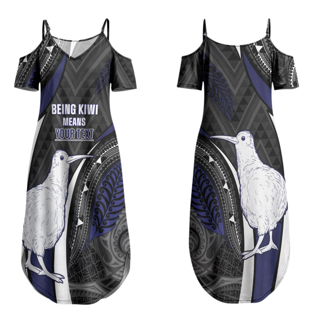Personalised New Zealand Kiwi Couples Matching Summer Maxi Dress and Long Sleeve Button Shirt Silver Fern Tribal Pattern DT05 - Polynesian Pride