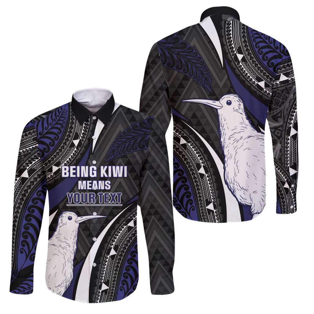 Personalised New Zealand Kiwi Family Matching Long Sleeve Bodycon Dress and Hawaiian Shirt Silver Fern Tribal Pattern DT05 Dad's Shirt - Long Sleeve Navy - Polynesian Pride