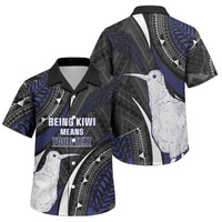 Personalised New Zealand Kiwi Family Matching Long Sleeve Bodycon Dress and Hawaiian Shirt Silver Fern Tribal Pattern DT05 Son's Shirt Navy - Polynesian Pride