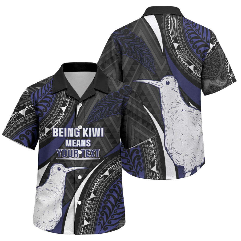 Personalised New Zealand Kiwi Family Matching Off The Shoulder Long Sleeve Dress and Hawaiian Shirt Silver Fern Tribal Pattern DT05 Son's Shirt Navy - Polynesian Pride