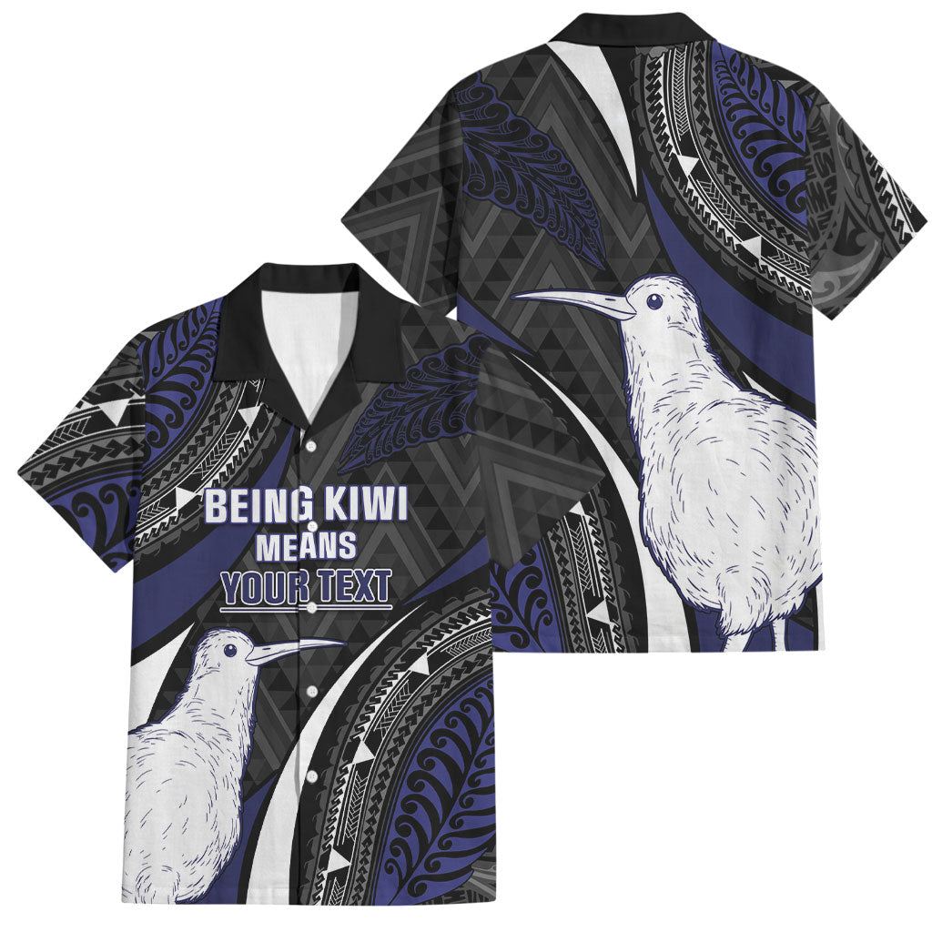 Personalised New Zealand Kiwi Family Matching Off Shoulder Short Dress and Hawaiian Shirt Silver Fern Tribal Pattern DT05 Dad's Shirt - Short Sleeve Navy - Polynesian Pride