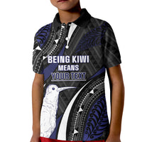 Personalised New Zealand Kiwi Kid Polo Shirt Silver Fern Tribal Pattern