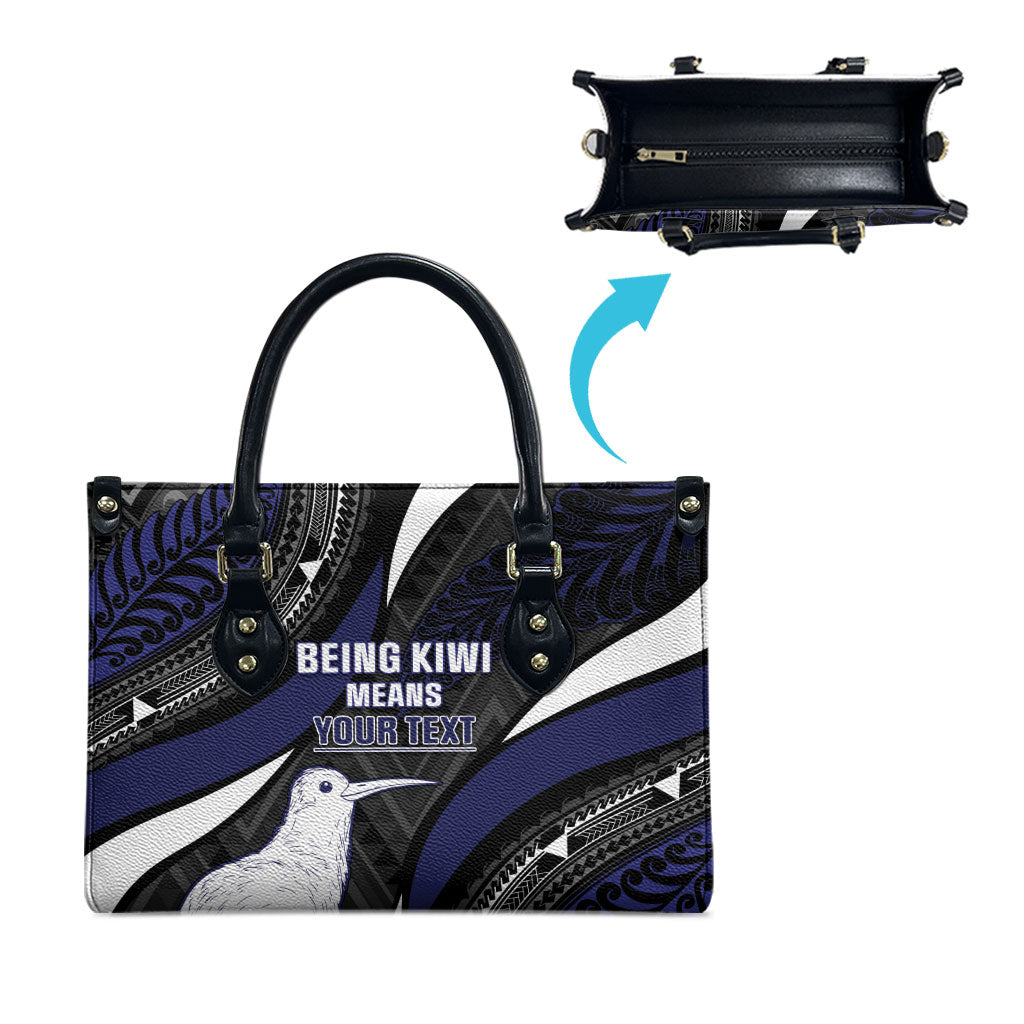 Personalised New Zealand Kiwi Leather Bag Silver Fern Tribal Pattern DT05 - Polynesian Pride