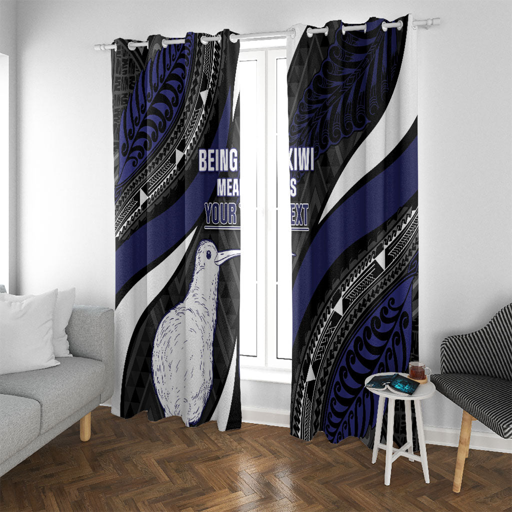 Personalised New Zealand Kiwi Window Curtain Silver Fern Tribal Pattern DT05 With Grommets Navy - Polynesian Pride